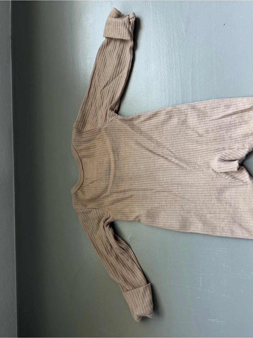 Neutral Beige Ribbed Footed One-Piece